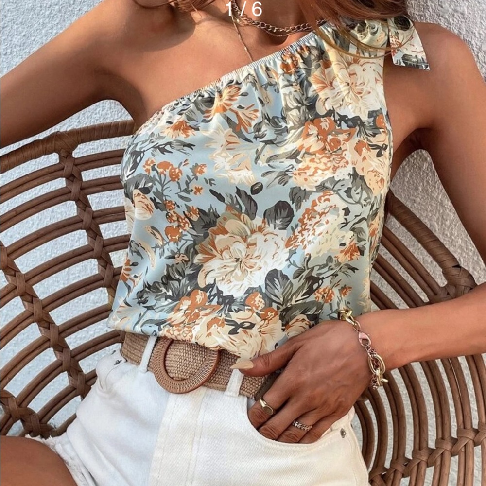 SHEIN Floral One-Shoulder Blouse - Multicolor
